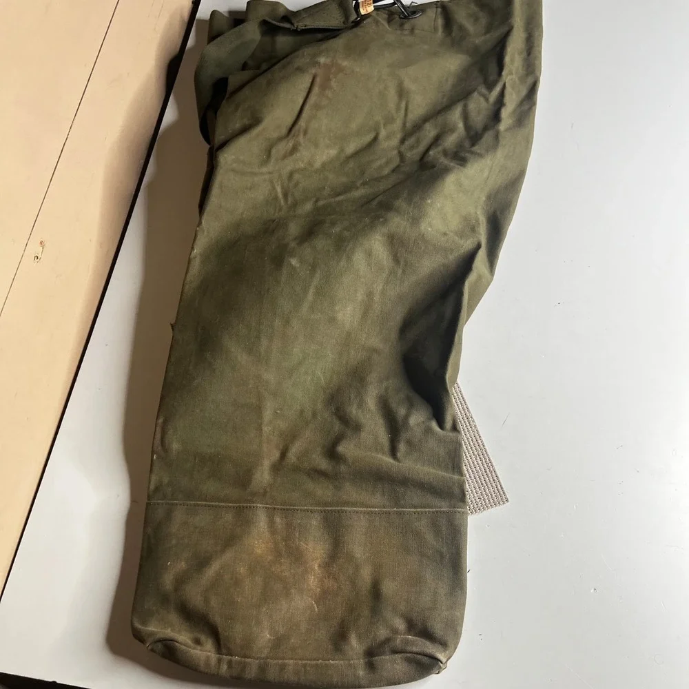Vintage US Military Canvas Duffel Bag Olive Drab Green Top Load Sea Bag 36 Inch